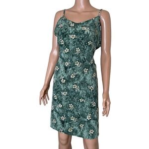 Coconut Pier green textured pull over knee length spaghetti strap boxy dress